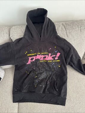 Sp5der HoodieBlack with Pink Graphic Spiderweb Print